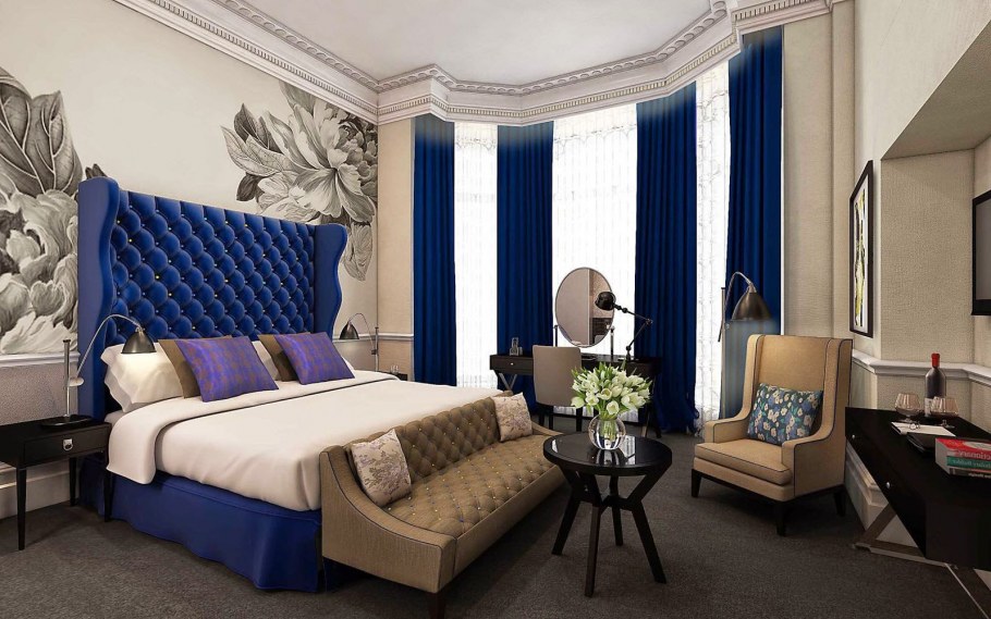 Спальня в сине золотом цвете