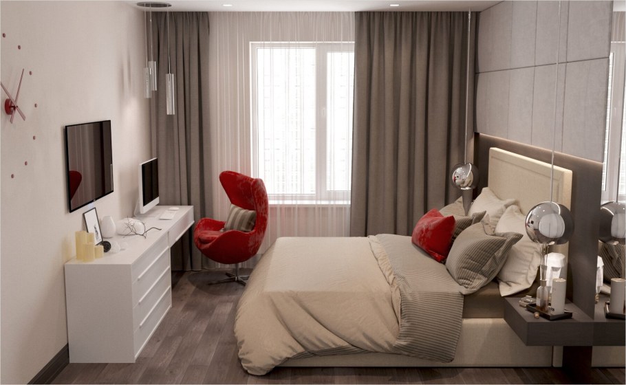 Спальня с красными акцентами