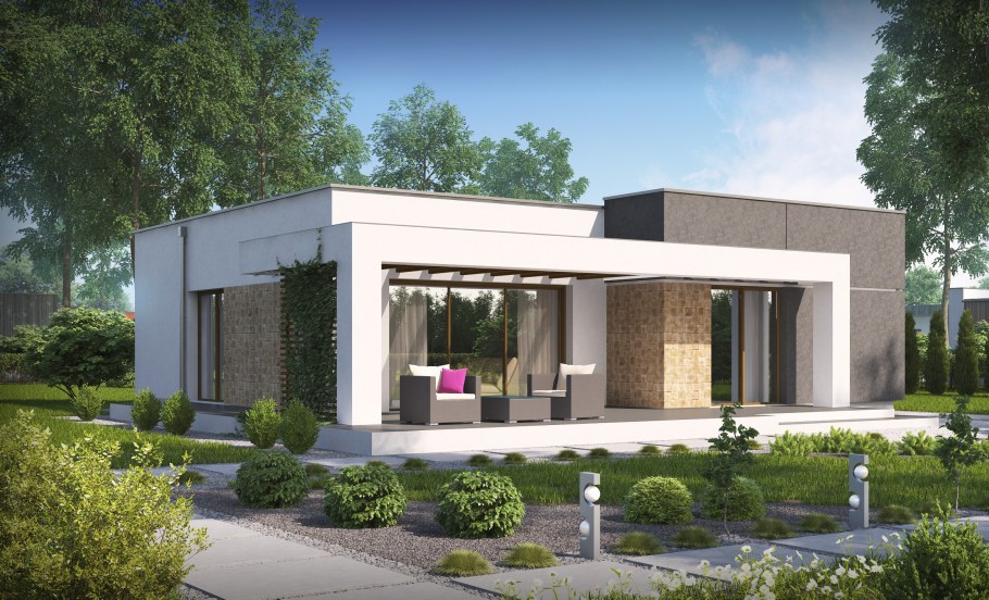 Одноэтажный дом z500 с плоской крышей