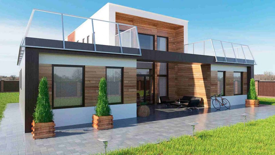 Дом с плоской крышей и мансардой