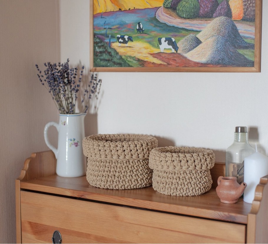 Интерьерные корзины из трикотажной пряжи