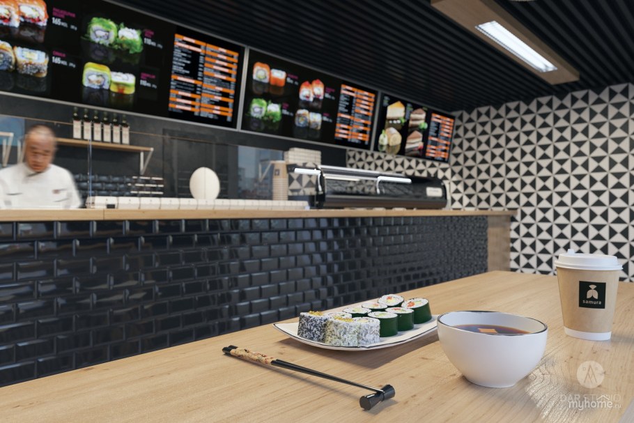 Интерьер суши кофейня