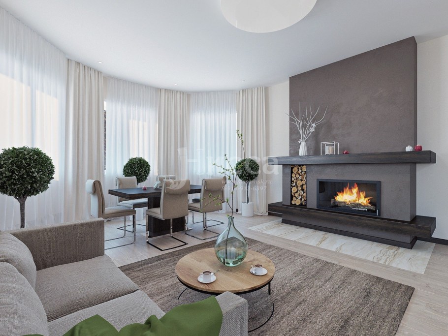 Камин в гостиной со вторым светом