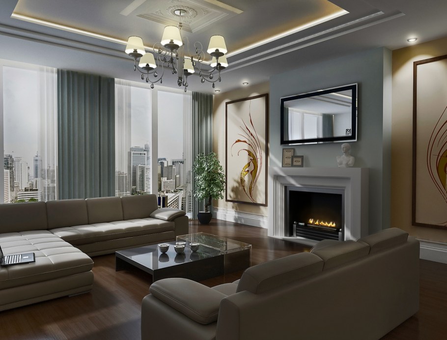 Дизайн с биокамином в гостиной классика