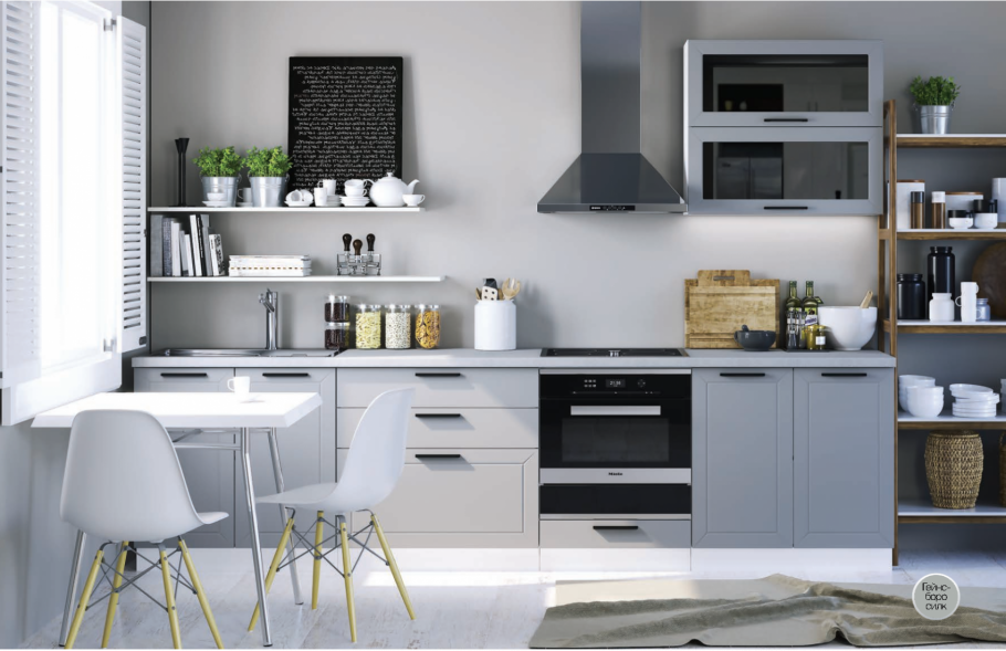 Кухня в серо голубом цвете