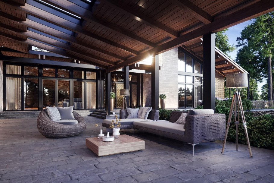 Дом с террасойтв современном стиое