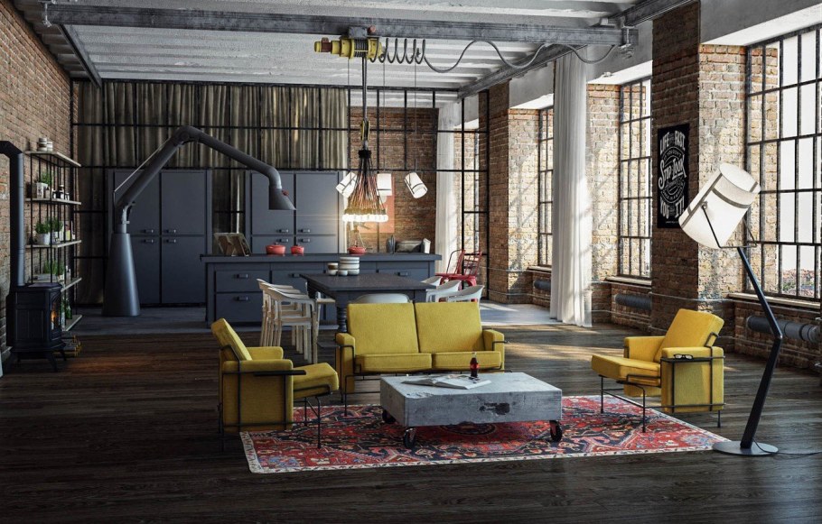 Гостиная лофт Индастриал интерьер