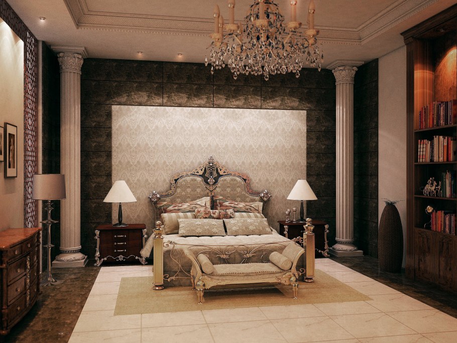 Классический стиль спальни с колоннами