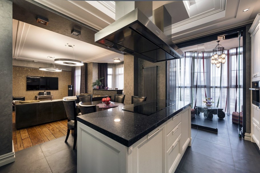 Кухня гостиная с кухонным островом