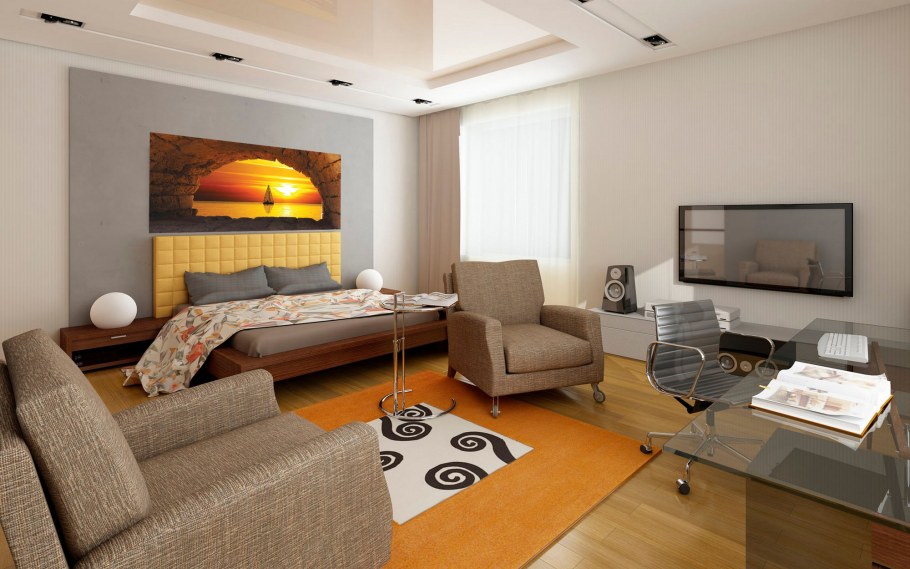 Зал с диваном и телевизором