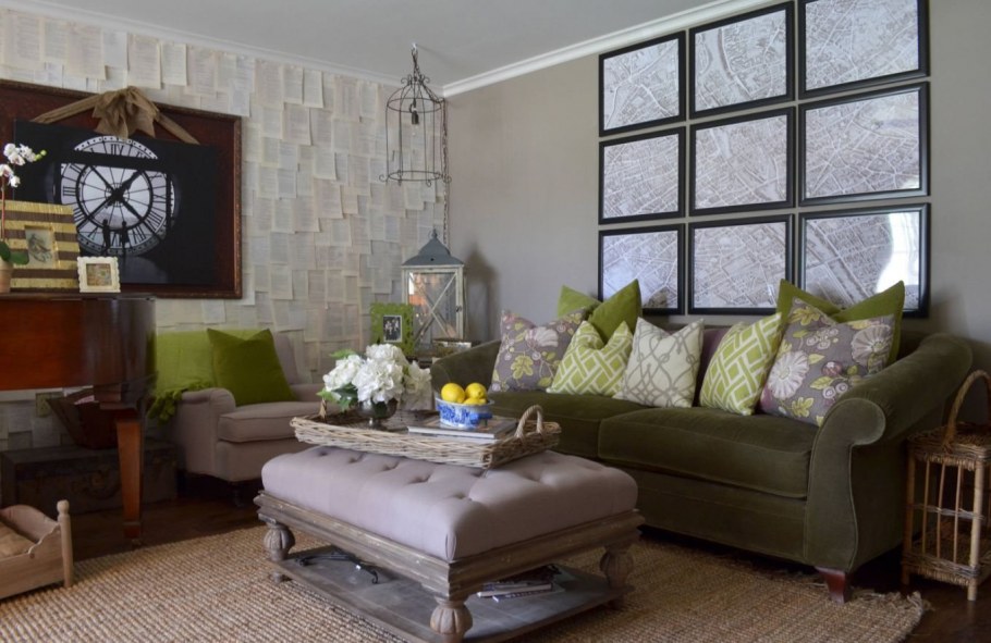 Оливковый диван в интерьере