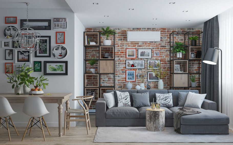 Гостиная в стиле Сканди лофт