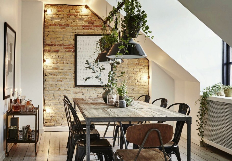 Стол в стиле лофт в скандинавском интерьере