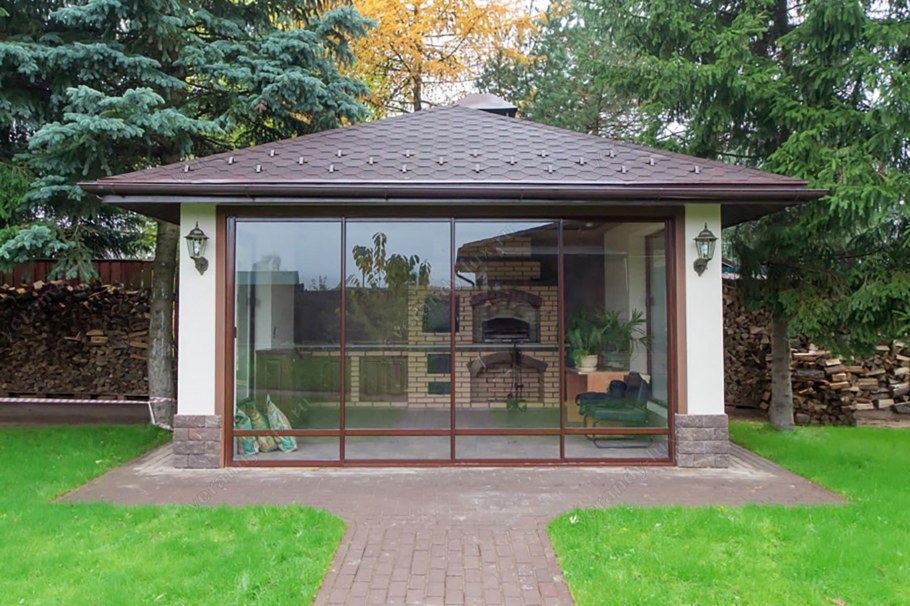 Стеклянные беседки с барбекю