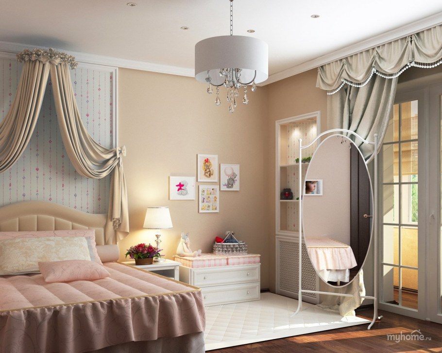 Спальня для девушки в бежевых тонах