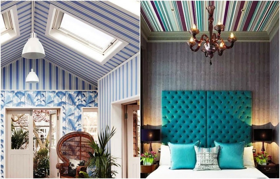 Потолок обклеить обоями