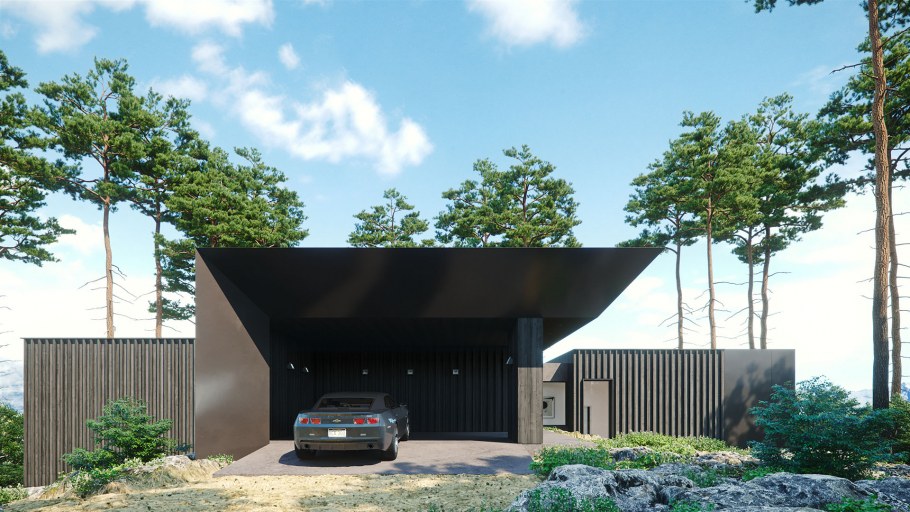 Современный навес для машины с плоской крышей