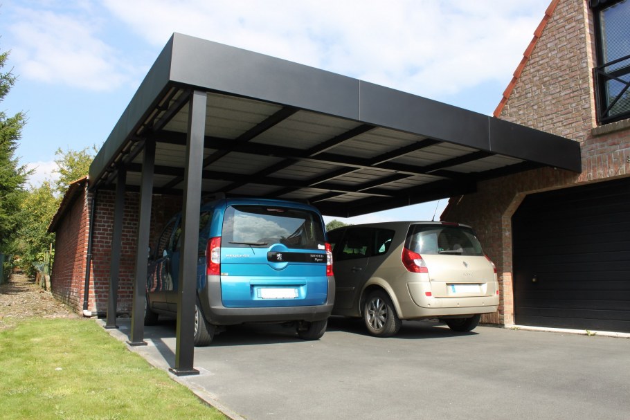 Навес для авто к дому плоская крыша