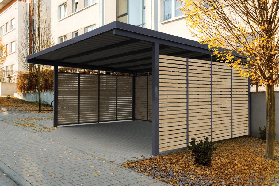 Гараж из клееного бруса на 2 машины с навесом