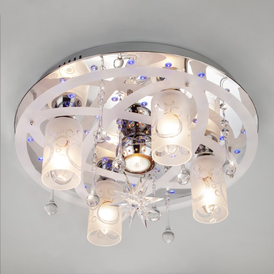 Потолочная люстра Eurosvet 70202/5 хром/синий+красный+фиолетовый