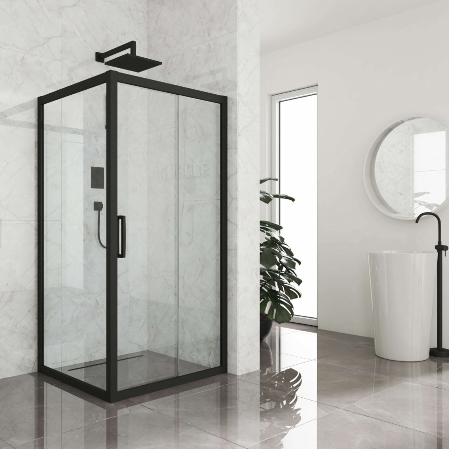 Душевой уголок черный профиль 90 90