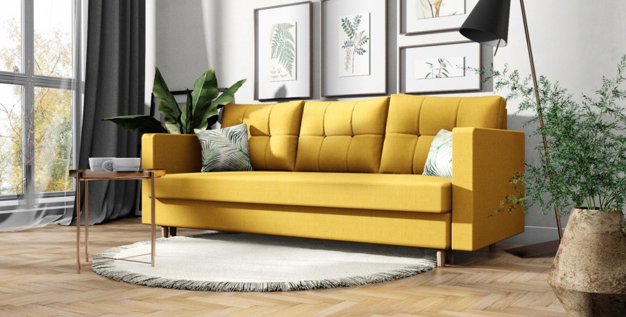 Желтый диван в скандинавском стиле