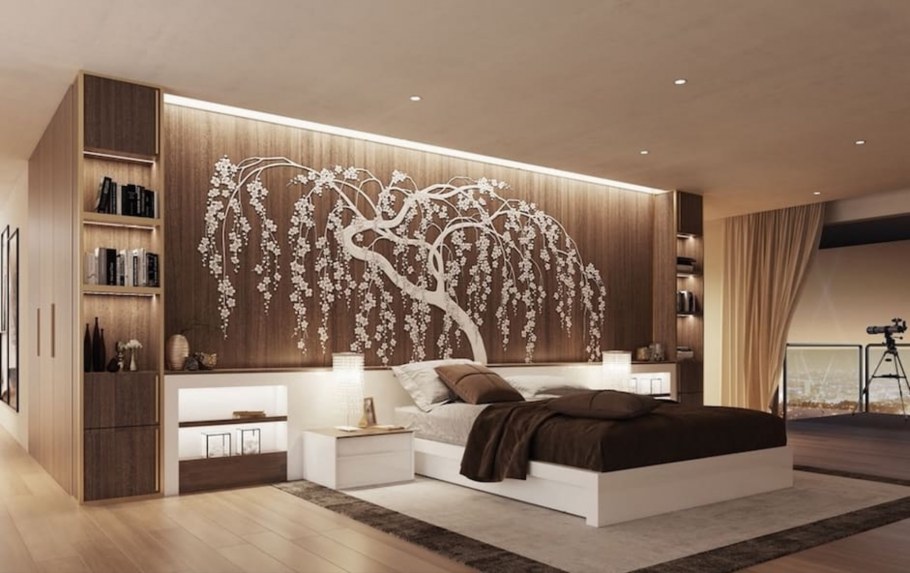 Декор над кроватью в спальне