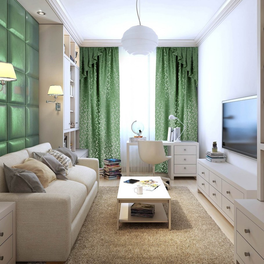 Комната в бежево зеленых тонах