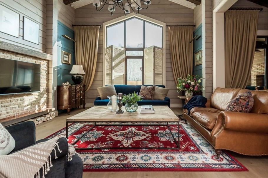 Ковры в интерьере деревянного дома