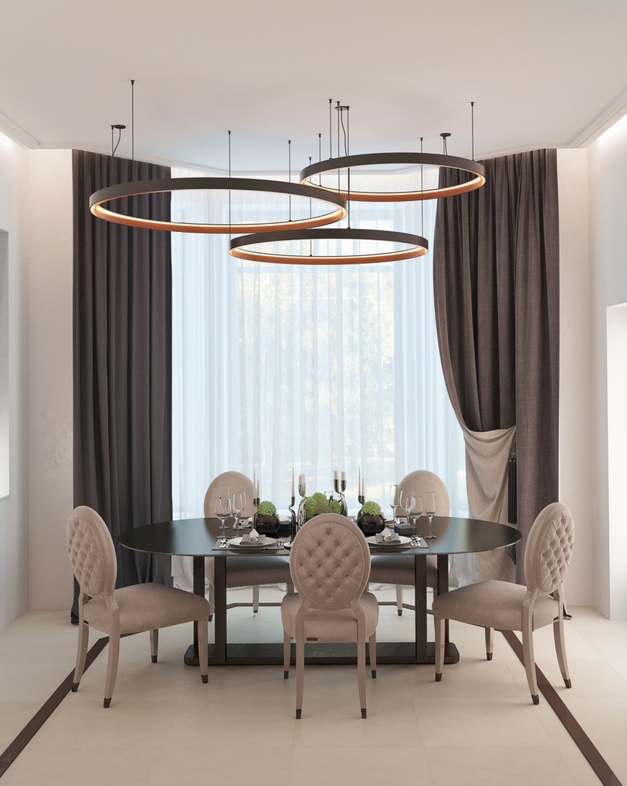 Интерьер кухни с эркерными окнами