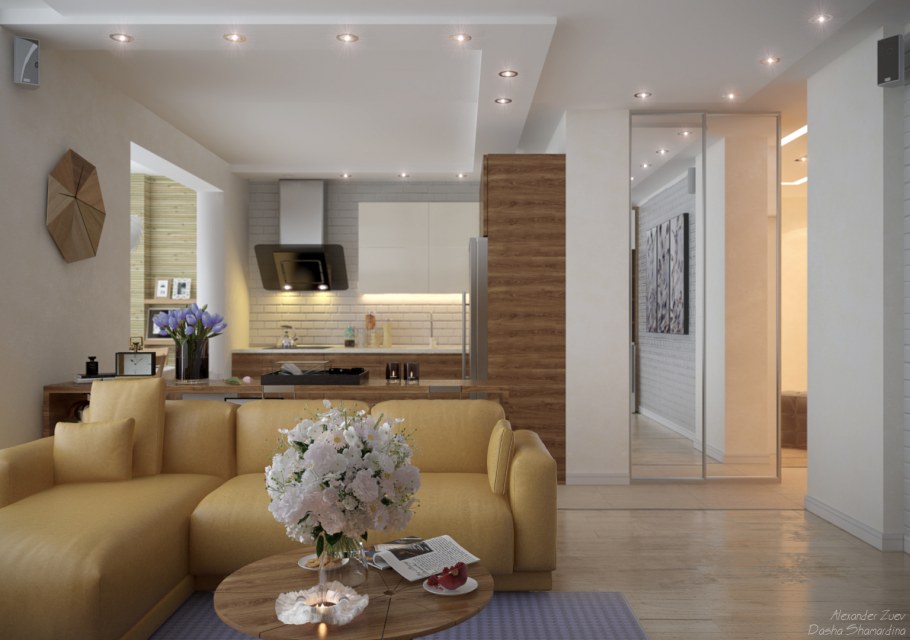 Кухня гостиная при входе в квартиру