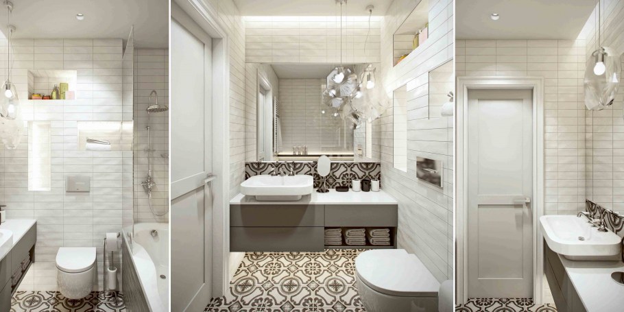 Маленькая ванная комната в светлых тонах