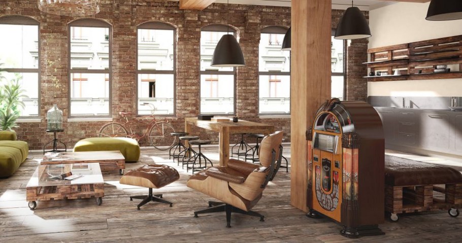 Стиль гранж в интерьере выставочном павильоне