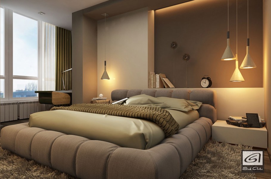 Интерьер спальни в песочных тонах