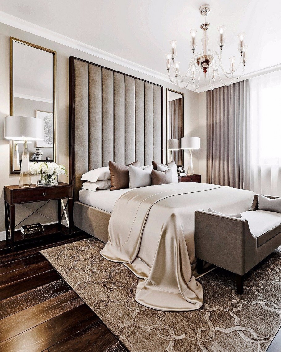 Стильная бежевая спальня