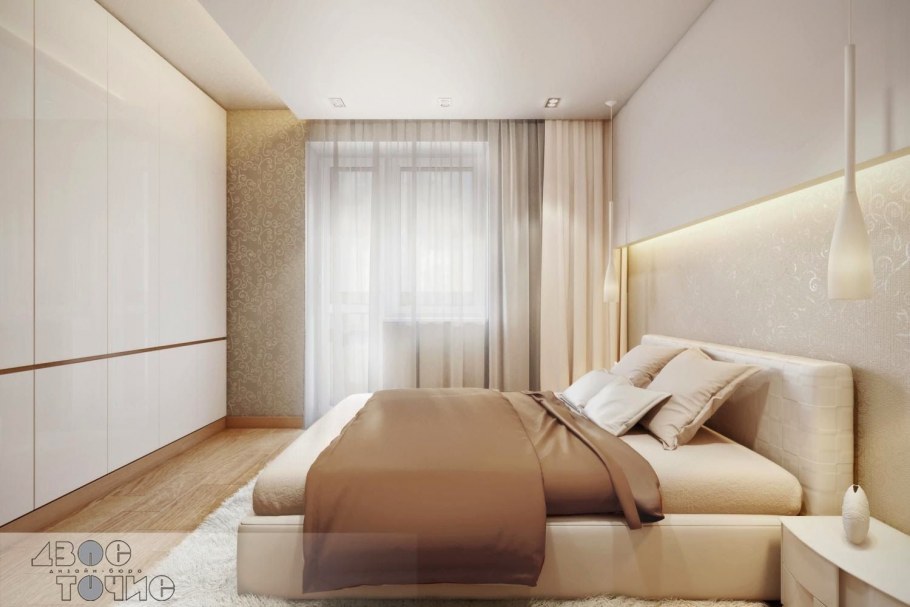 Спальня в светлых теплых тонах