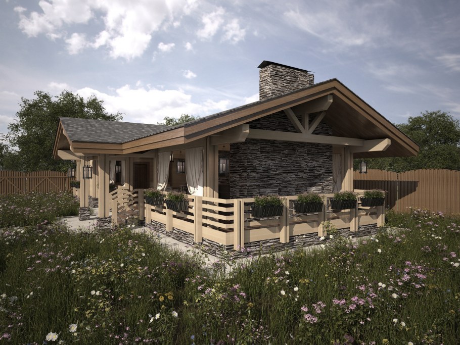 Одноэтажный дом с зоной барбекю