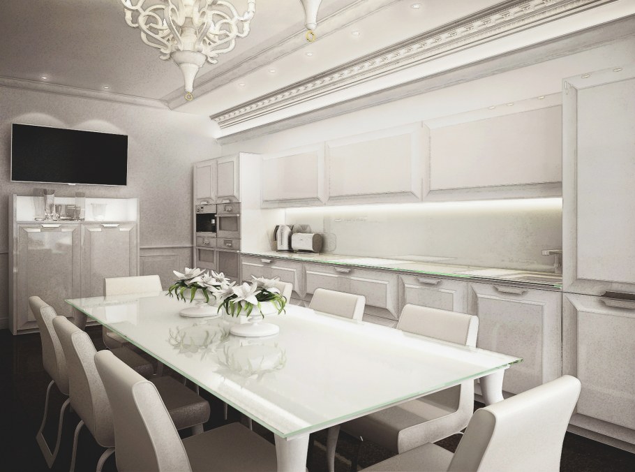 Белая глянцевая кухня Неоклассика