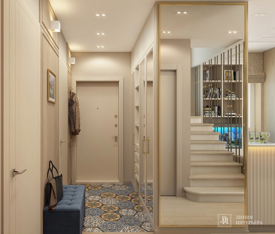 Прихожая с бежевыми дверями