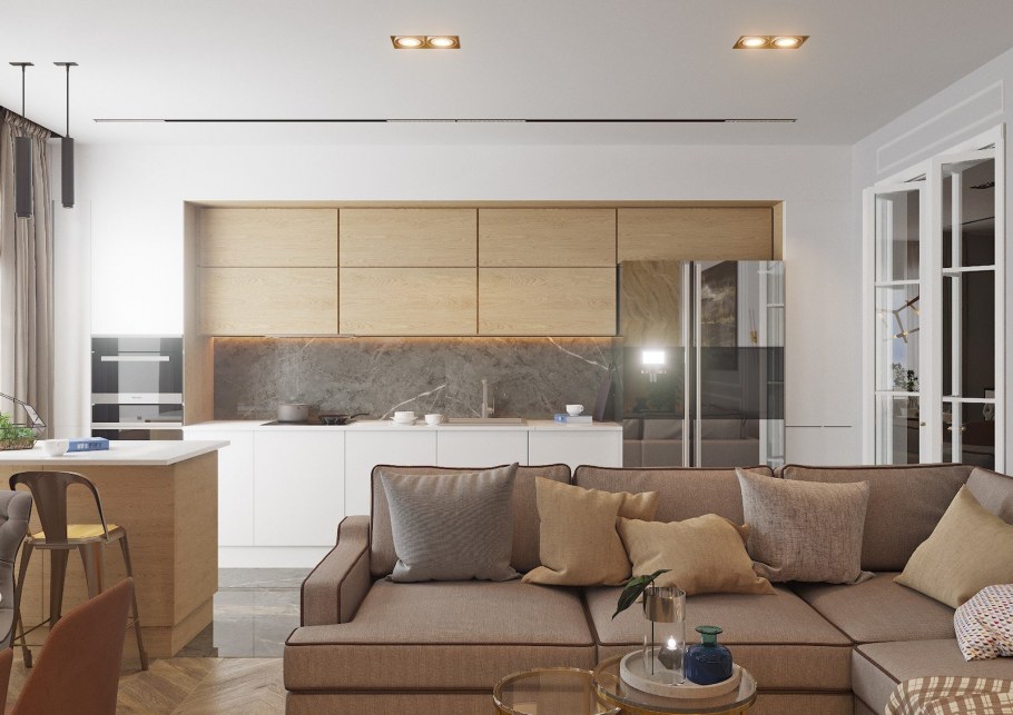 Кухня студия с гостиной 25 кв