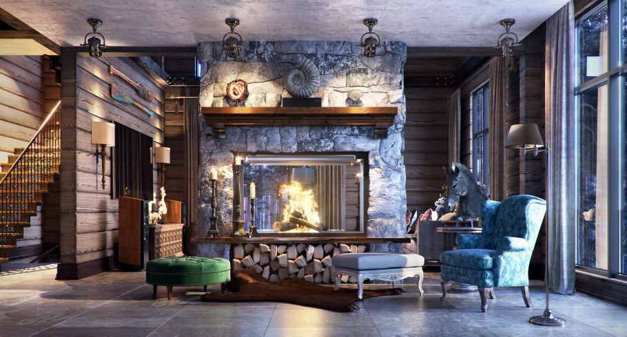 Роскошный бревенчатый дом интерьер