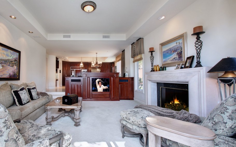 Гостиная с длинным камином