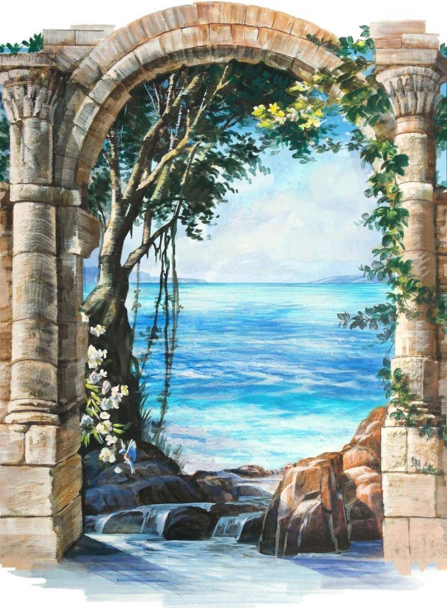 Фреска каменная арка с видом на море