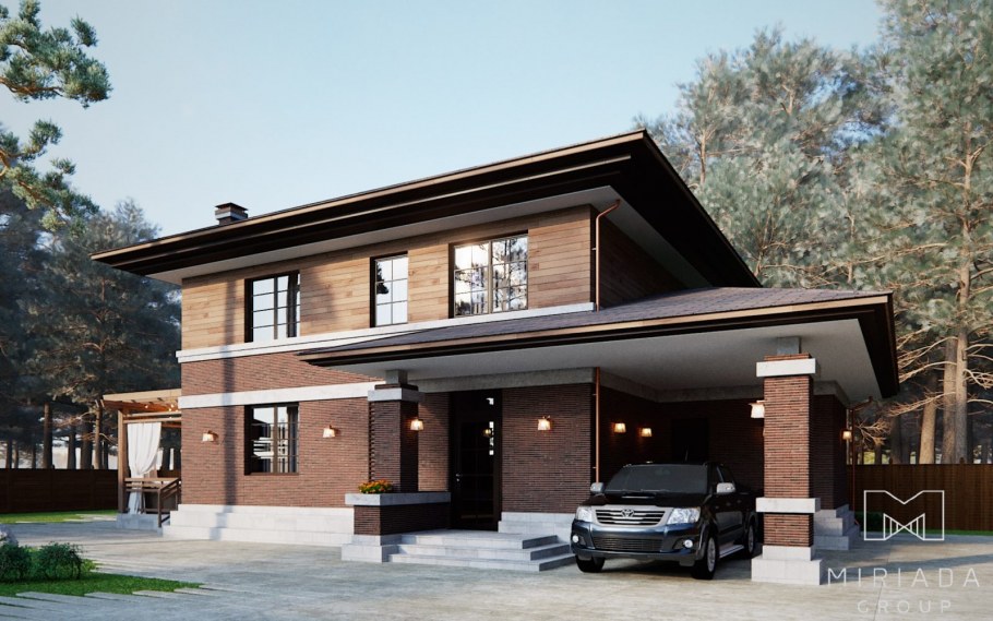 Дом в стиле Райта с гаражом