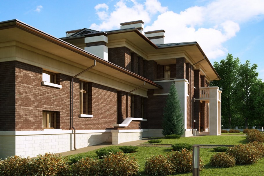 Кирпичный дом в стиле Райта