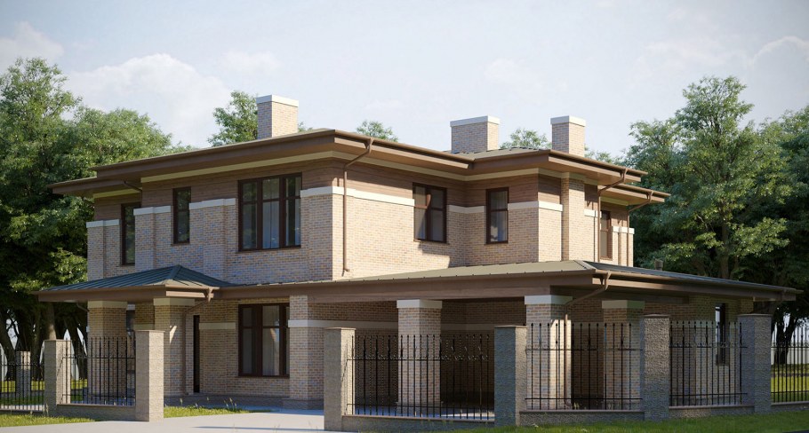 Кирпичный дом в стиле Райта