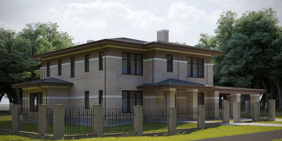 Дом стиль Райт кирпич