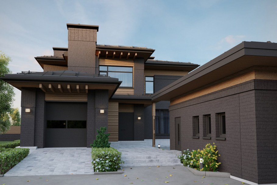 Фасад из темного кирпича