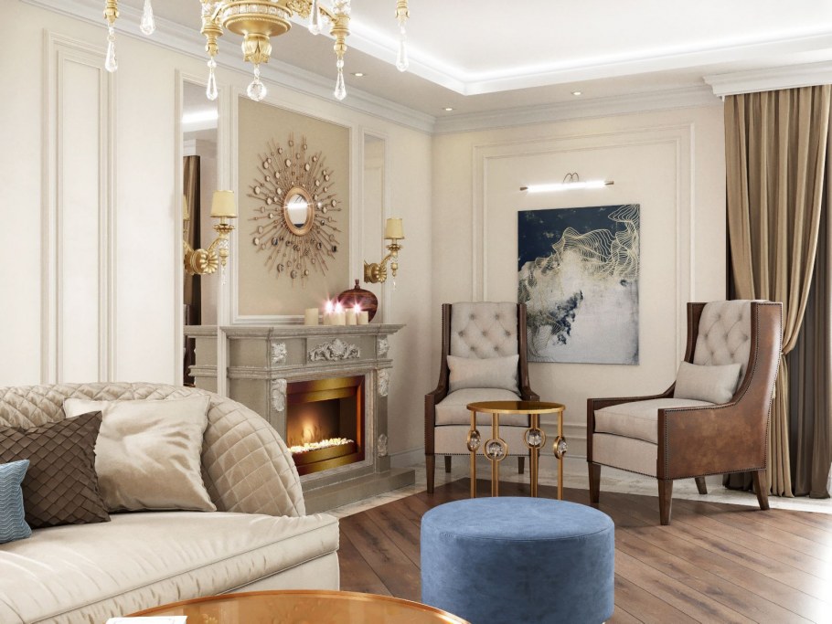 Линкруста в интерьере гостиной в стиле Неоклассика