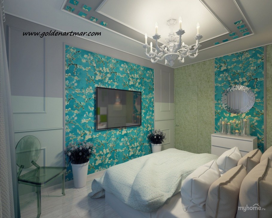 Бирюзовые стены в интерьере